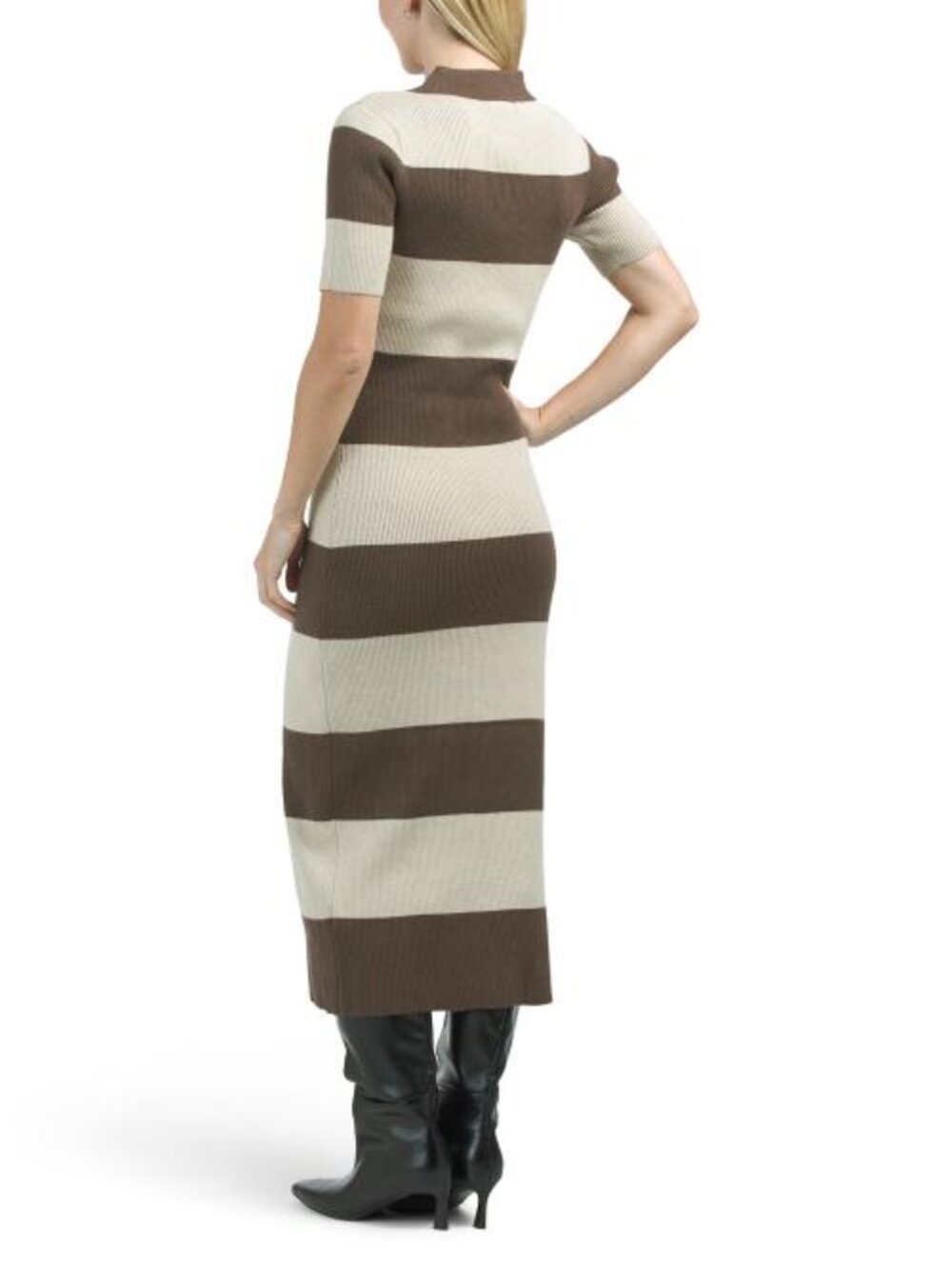 IDEM DITTO Ribbed Striped Polo Sweater Midi Dress - Picture 2 of 3